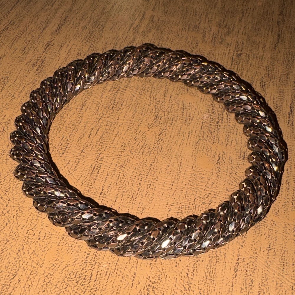 BLACK OVER COPPER MESH WRAPPED BRACELET BANGLE SHIMMERY METAL